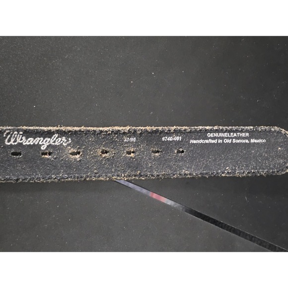 Wrangler Western Black Leather Belt Silver‎ Buckle Handcrafted Old Sonora Mexico - Picture 4 of 6